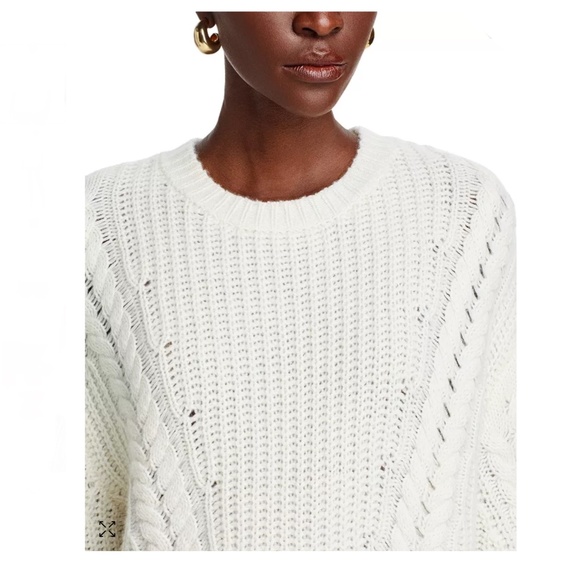Luxurious 100% Cashmere Crewneck Cable Knit Sweater By Aqua in White Cream - Picture 5 of 7